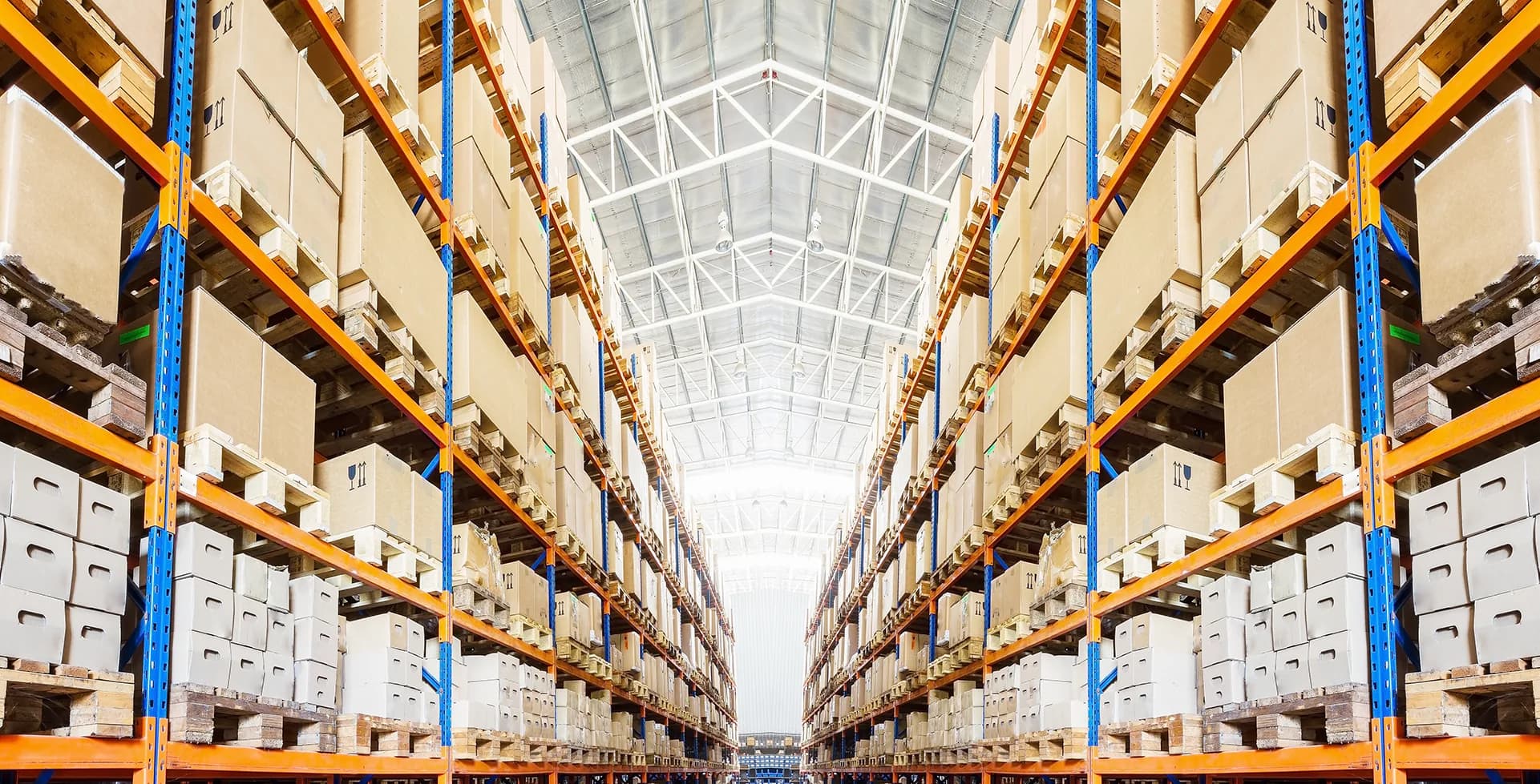 Organized warehouse aisles with parts inventory